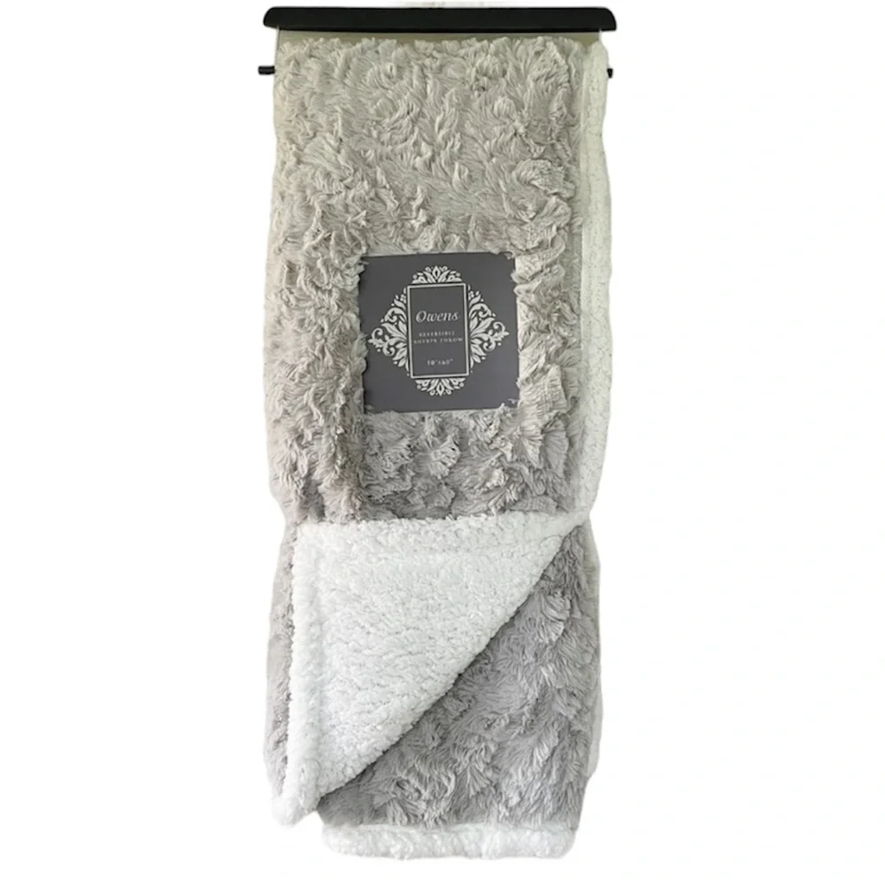 Owens Gray and White Reversible Sherpa Throw